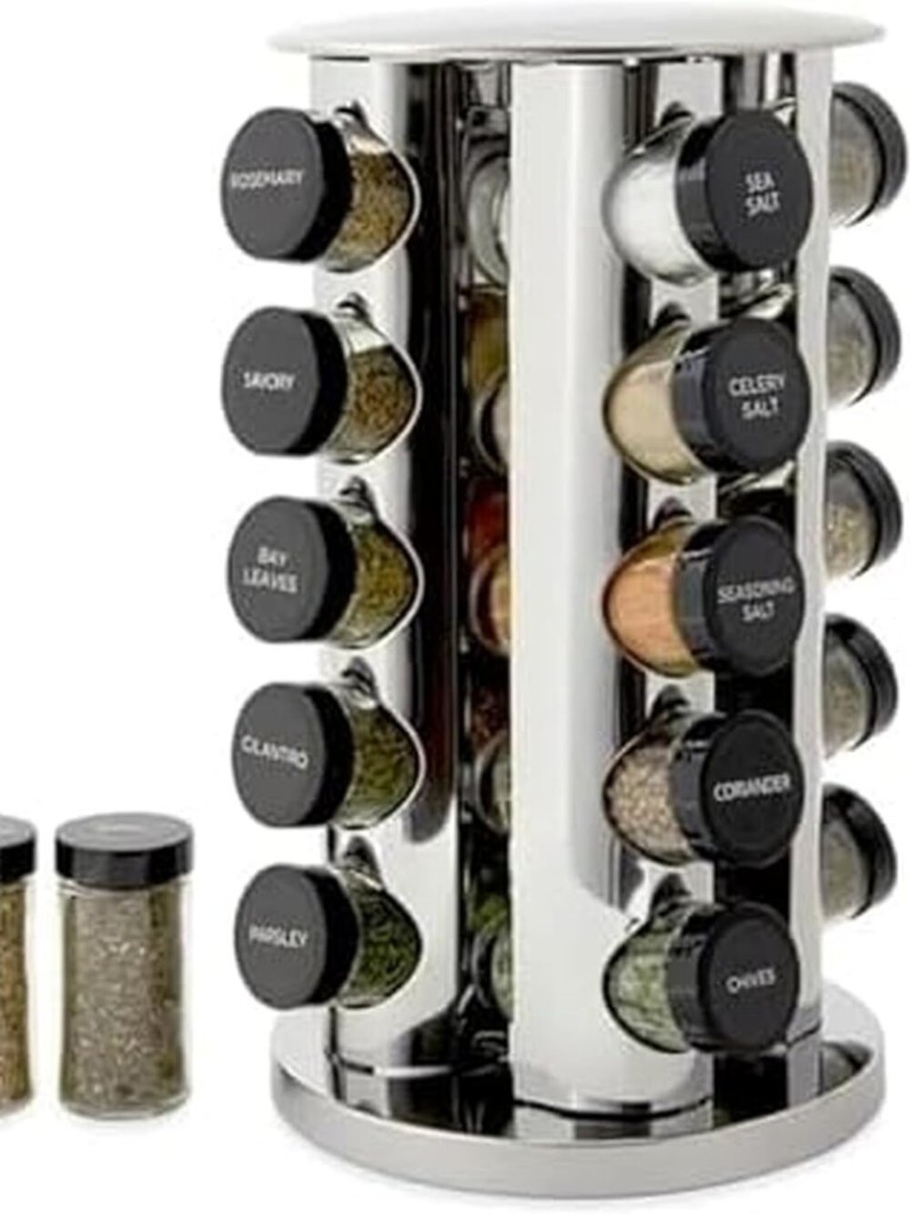 20 Jar Revolving Countertop Spice Rack with Spices Included, FREE Spice Refills